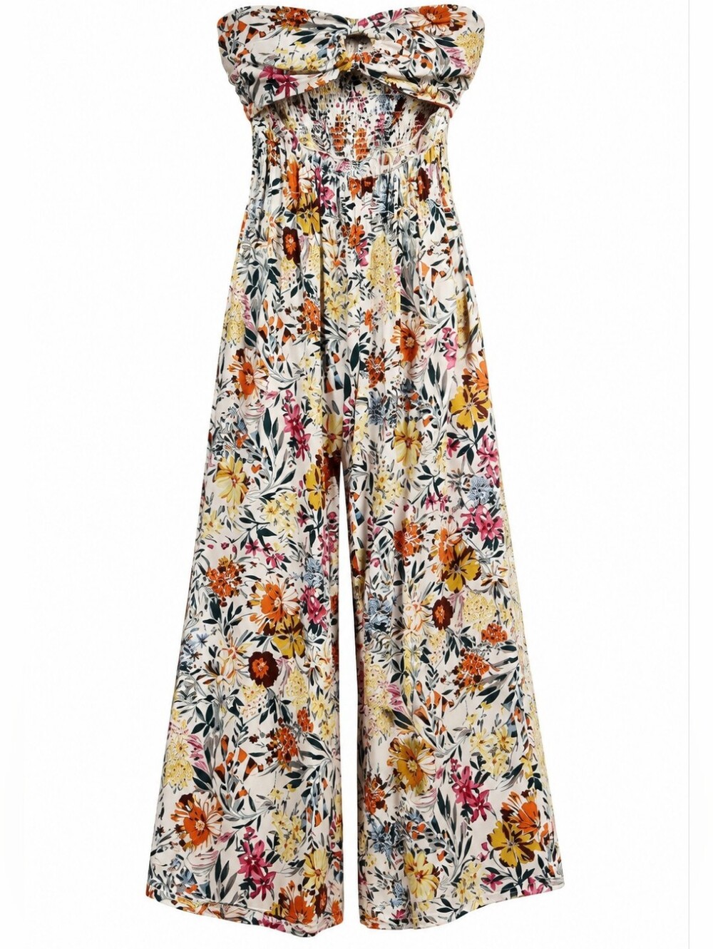 NWOT LaBiz Floral Strapless Wide Leg Jumpsuit Boho Resort Cottagecore M